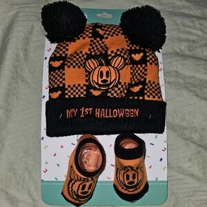 NWT Disney Baby Mickey Pumpkin My 1st Halloween Beanie and booties